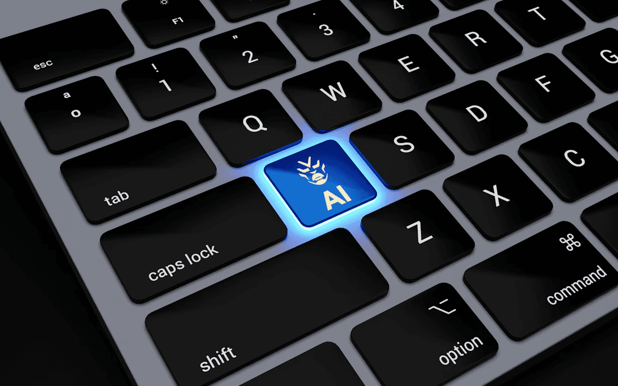 AI key glowing on a keyboard — representing the AI-powered chatbot assistant